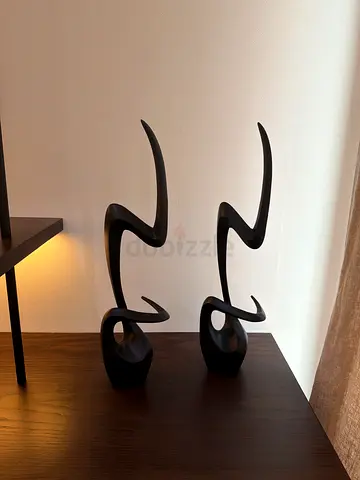 Pair of Modern Abstract Black Sculptures - Decorative Set