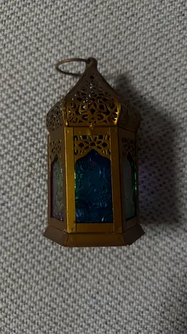 Small Decorative Brass Lantern with Colored Glass Panels