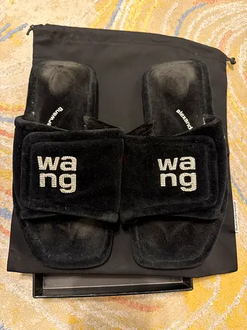 Alexander $%! Black Furry Slide Sandals - Size 39
