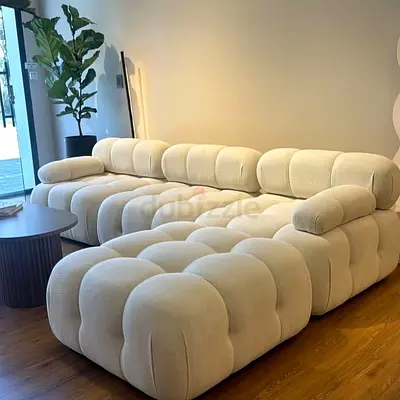 Beige Modular Tufted 4-Seater Sofa (Plush Chaise Section)
