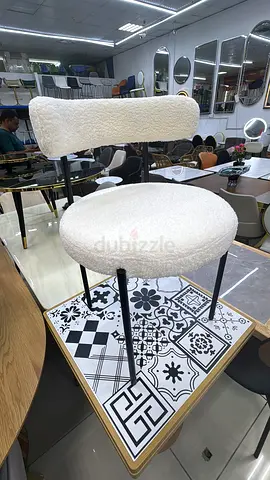 White Faux Shearling Dining Chairs with Black Legs