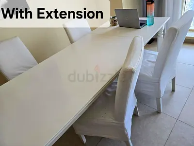 *Urgent Sale Normal Used, Ikea Extendable White Table, comes with 4 chairs.