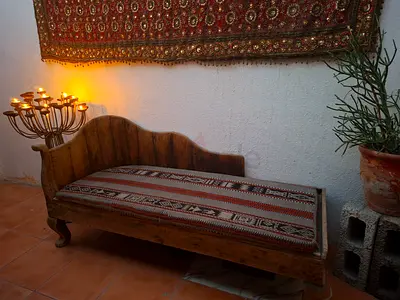 Vintage Wooden Chaise Longue (with Patterned cushion)