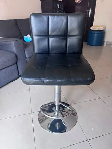 Adjustable Black Leather Bar Stool with Chrome Base