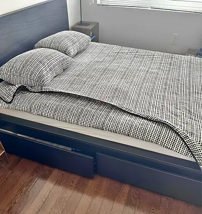 IKEA full/double bed frame with storage drawers and mattress