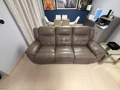 Genuine leather 3-seater reclining sofa - grey