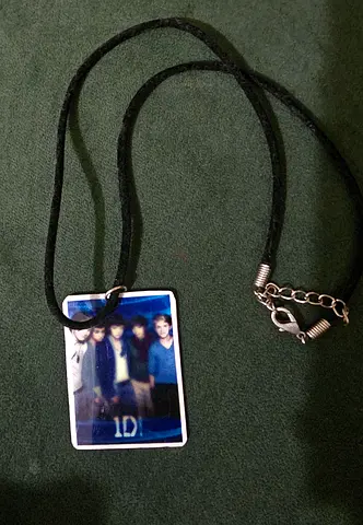 One Direction pendant necklace on black cord, used fan jewelry