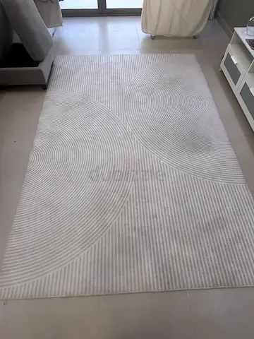 Light grey modern textured area rug with circular pattern - good condition. 200x300 size.