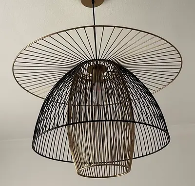 Modern layered wire pendant ceiling light - black  brass finish