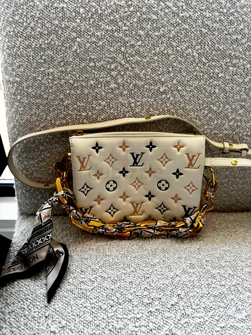 White Monogram Louis Vuitton Pochette with Chain and Scarf