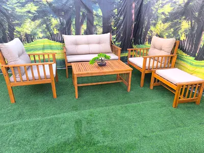 Solid Wood 5 Seater Outdoor Garden Sofa Set
