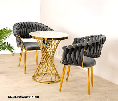 Modern Gold Marble-Top Bistro Table with 2 Velvet Dining Chairs