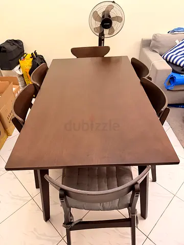 Solid Wood Dining Table with 6 Chairs - Good Condition