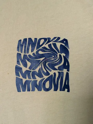 Cream T-shirt with blue MNOVA graphic print — L size