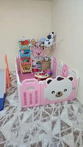 Pink Baby Playpen with Toy Storage and Play Area