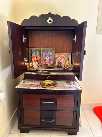 Wooden Pooja/Prayer Cabinet with Storage - Dark Brown, Good Condition