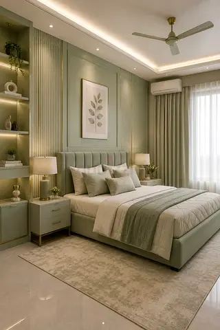 Modern Sage Green Upholstered Bed Set