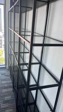 Large Black Metal and Glass Shelving Unit - Good Condition