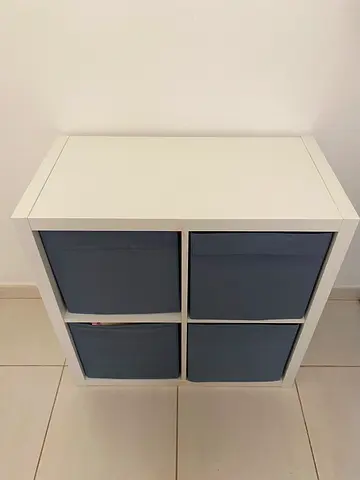 White 4-Cube ‘Kallax’ Storage Unit with Grey Fabric Bins