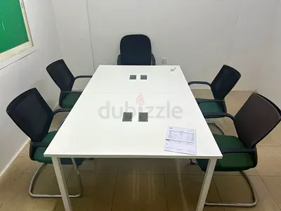 White Office Meeting Table with 5 Visitor Chairs - Good Condition
