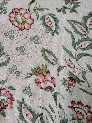 Floral Boho Printed blouse / Carpet - Light Cream with Pink  Green flower Motif