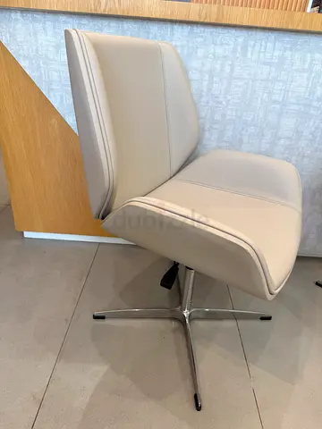 Modern Beige Leather Swivel Accent Chair - Adjustable Height  Chrome Base