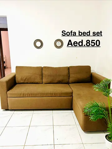 Brown L-shaped Sofa Bed Set - Good Condition