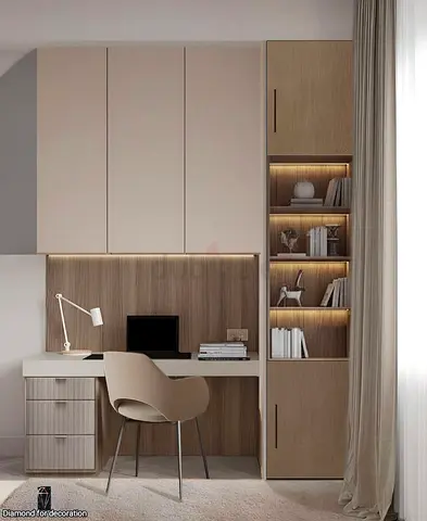 Modern Built-in Study Table and Computer Desk with Storage Cabinets