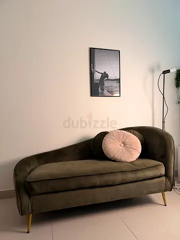 Olive Green 2-Seater Velvet Sofa with Gold Legs