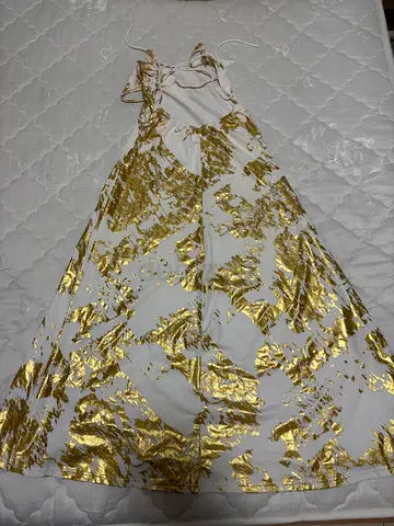 White and Gold Halter Evening Dress, Size S