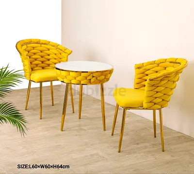 Yellow Braided Bistro Set - 2 Chairs + Round Table