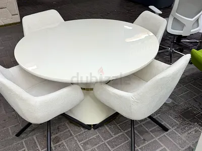 WHITE DINING TABLE WITH combination of 4 white chairs