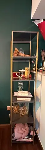 2 Pieces Tall Metal Shelving Unit with 5 Open Shelves - Dark Grey  Brass Finish