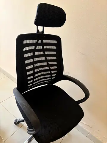 Ergonomic Black Office Chair with Headrest - Good Condition