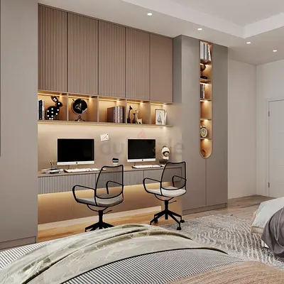 Modern Custom Office Desk and Storage Cabinet Unit