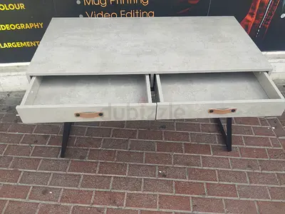 Like New Concrete-look Desk with Two Drawers and Metal Legs