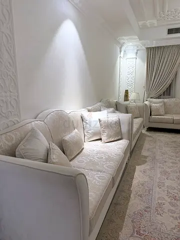 Large Cream Upholstered Arabic Majlis Sofa Set with Cushions