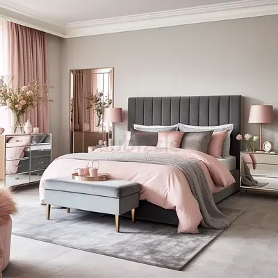 Bedroom set bed with puffed headboard