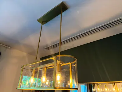 Modern Brass Ceiling Light Fixture with Glass Shades - 4 Bulb Pendant