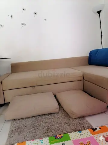Beige L-shaped Sofa with Storage