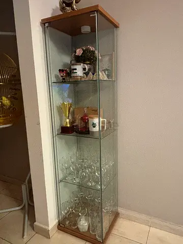 IKEA Glass Display Cabinet with Wooden Top and Bottom