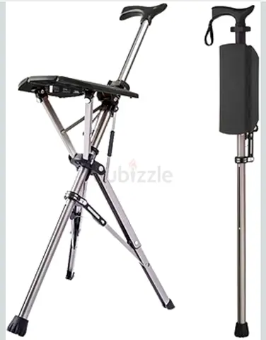 Ta-Da Chair, Portable Foldable Walking Cane with Built-in Seat / Portable Tripod Seat Cane