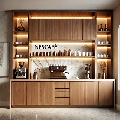 Modern Wooden Coffee Station and Kitchen Cabinetry