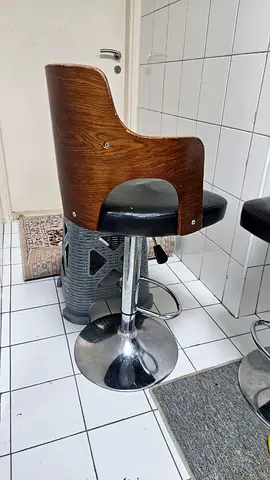 Adjustable Swivel Bar Stool with Wood Back and Black Seat (Used)
