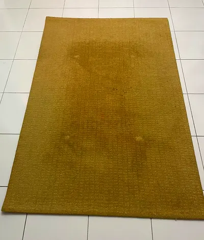 Used solid-color mustard area rug, medium size