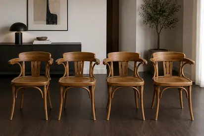 Set of 4 Wooden Dining Chairs with Curved Armrests from Marina Home