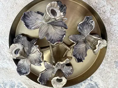 Set of 4 orchid shape Decorative Flower Candle Holders on Brass Tray