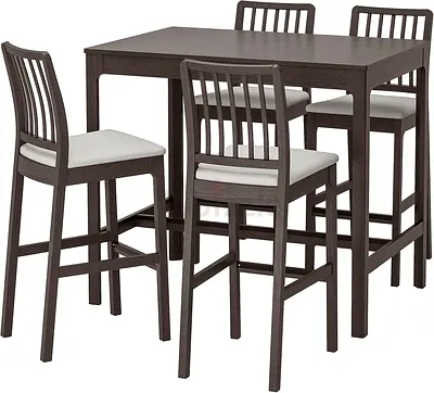 Ikea Wooden 5-Piece Counter Height Dining Set — Table + 4 Cushioned Stools
