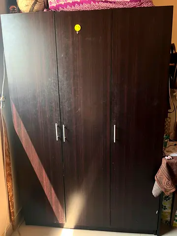 Dark Wood 3-Door Wardrobe with Drawers - Good Condition