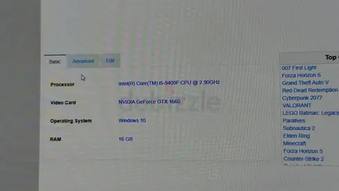 Used Gaming Desktop - Intel i5-9400F, GTX 1660, 16GB ddr4 RAM, Windows 10 and monitor
